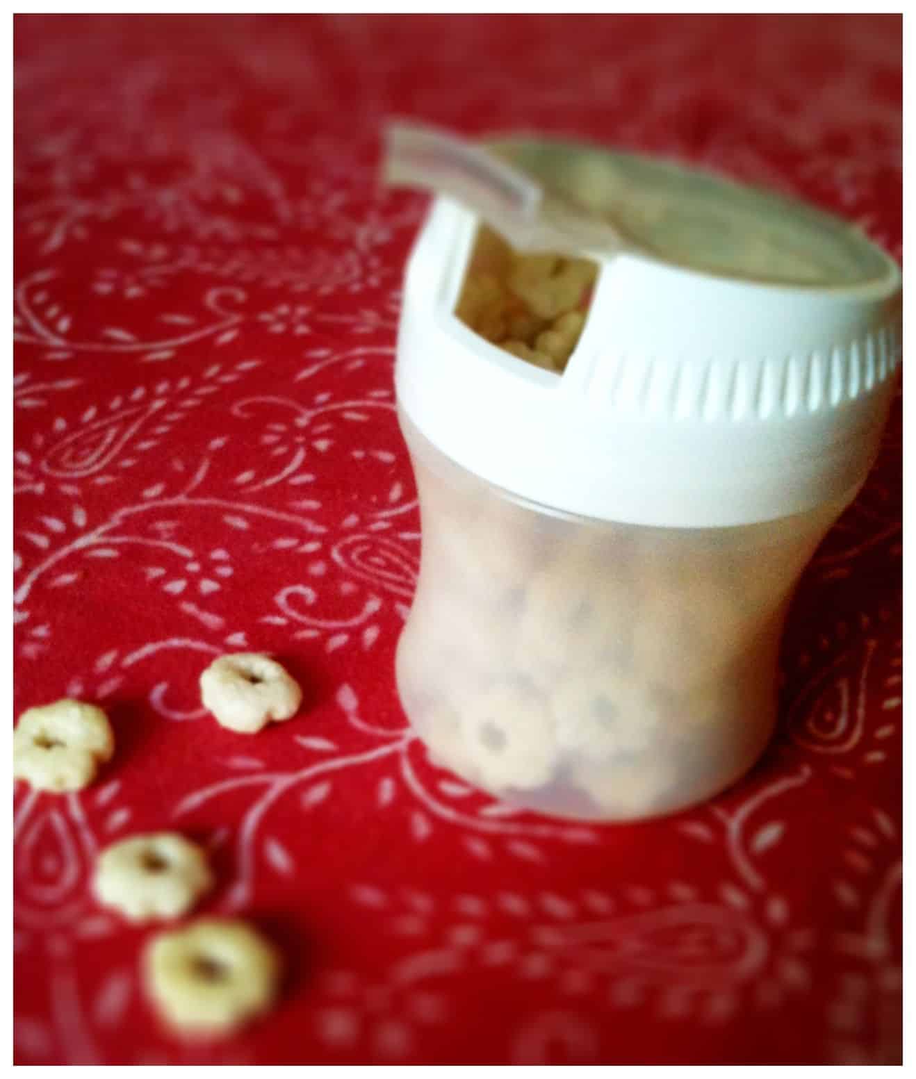 Gum container full of cereal snacks