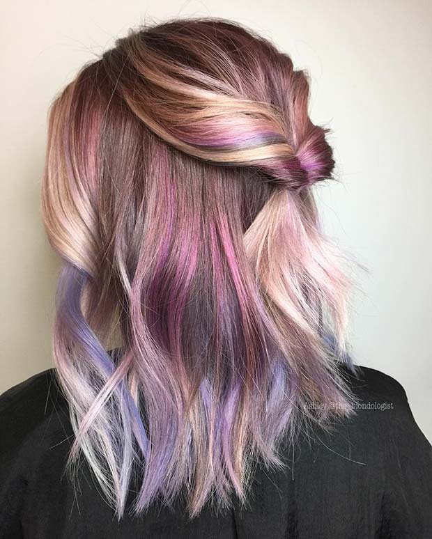 Multiple shades of purple on a blonde base
