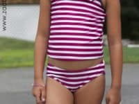 Ruffled neckline two piece tankini 200x150 Welcome in Warm Weather: Homemade Kids’ Bathing Suits for Great Beach Days!