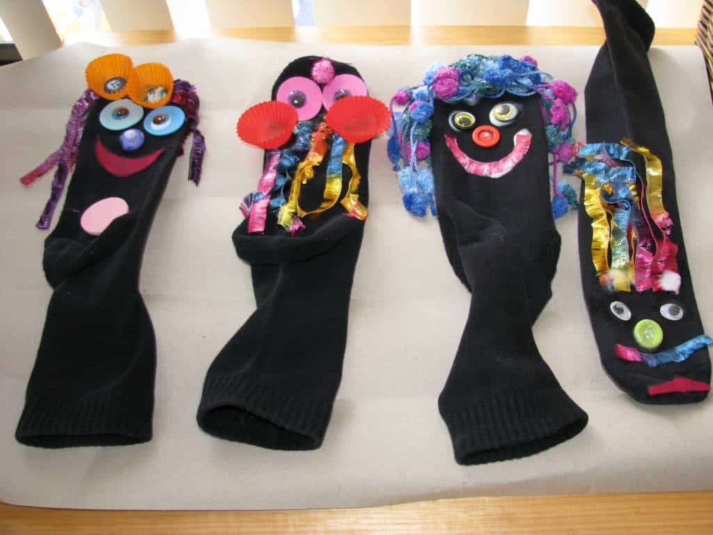Sock puppets with ribbon hair