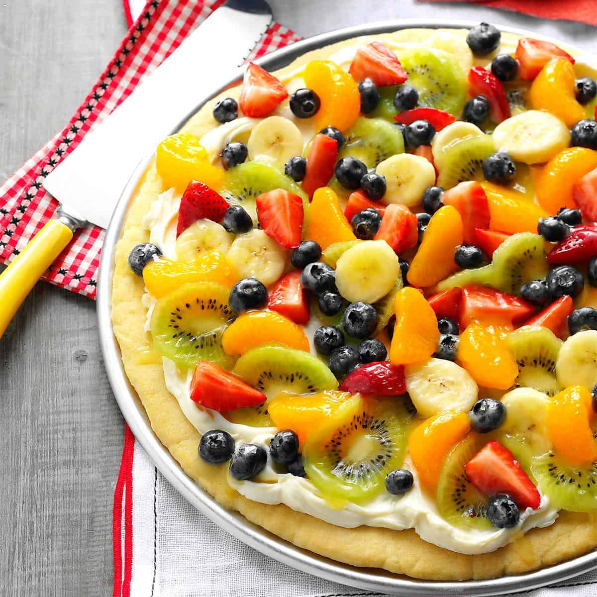 Summer fruit dessert pizza