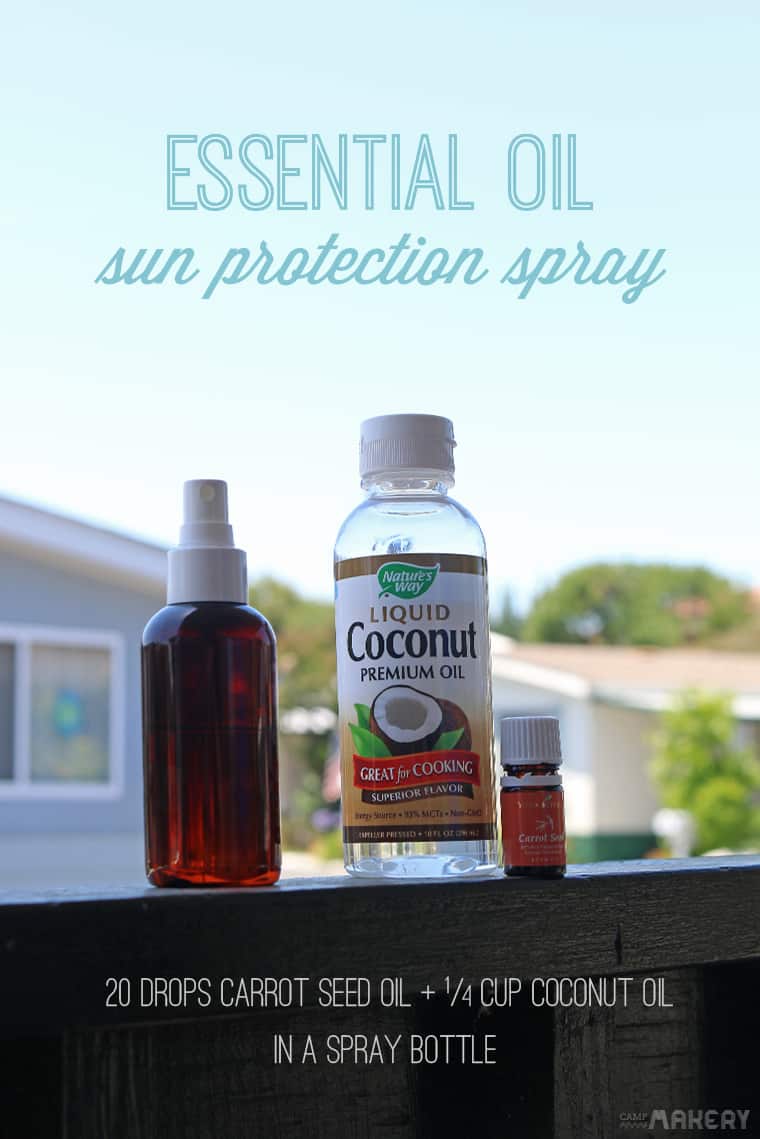 Sun protection spray made with carrot seed oil and coconut oil