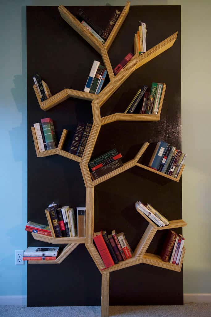 DIY asymmetrical tree shelf