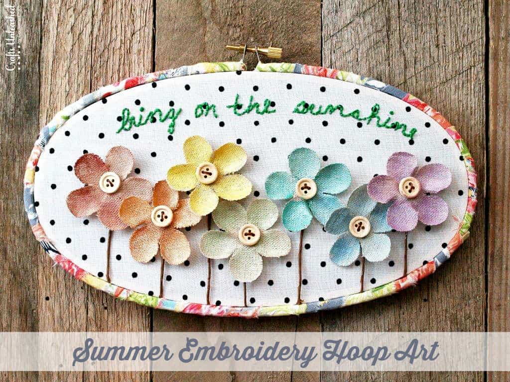 Fabric and button flowers hoop art