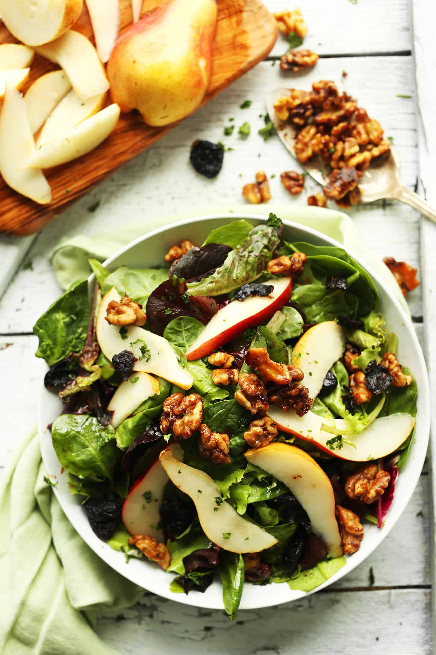 Pear balsamic salad with dried cherries and walnuts