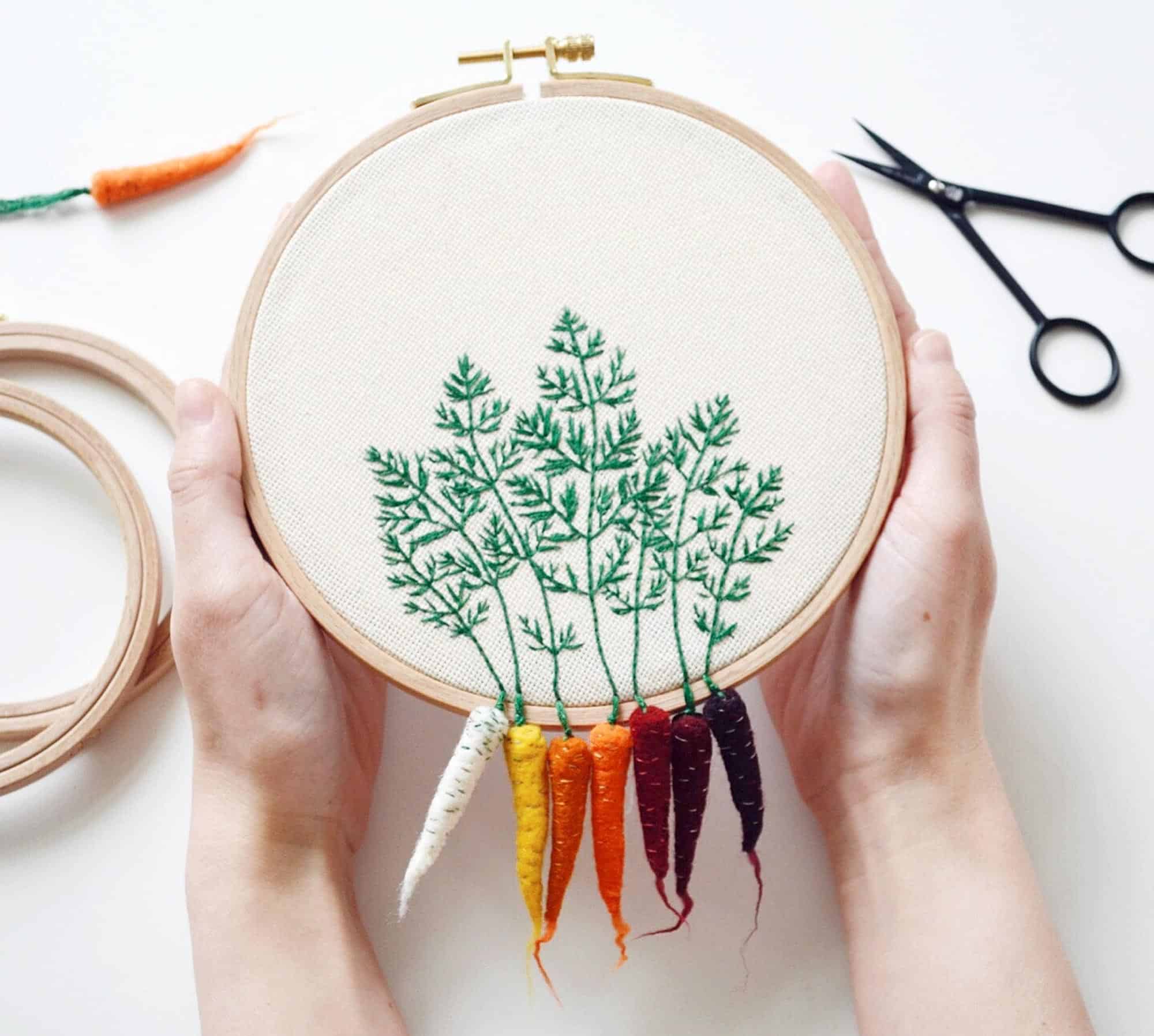 Planted carrots felt and embroidery hoop art