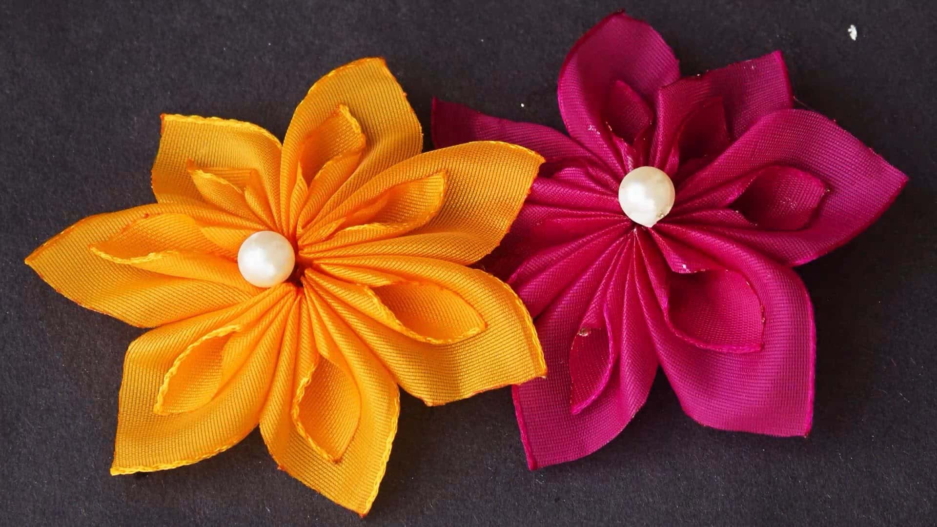 DIY satin ribbon and pearl flowers