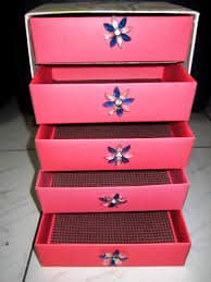 DIY shoebox jewelry box with drawers