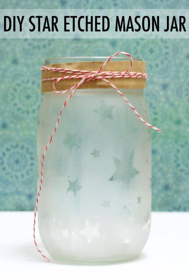 DIY star etched mason jar