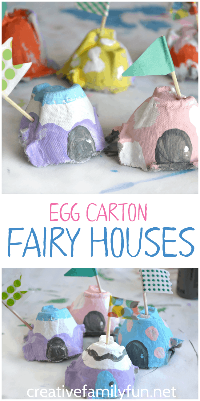 Egg carton fairy houses