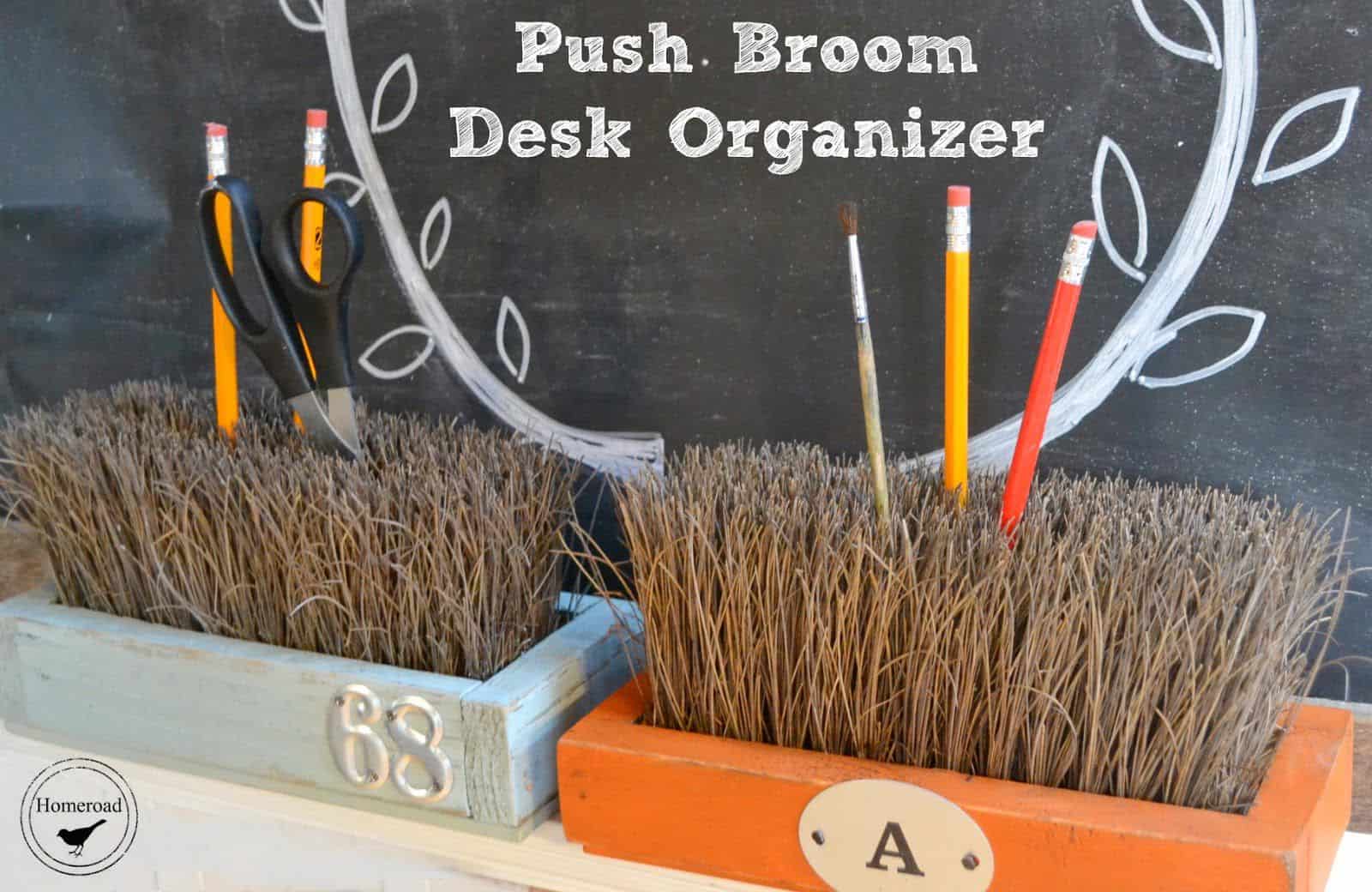 Push broom desk organizer