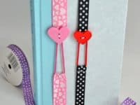 Ribbon button and hair elastic bookmarks 200x150 Celebrate Color: 13 Lovely Things to Make With Ribbons!