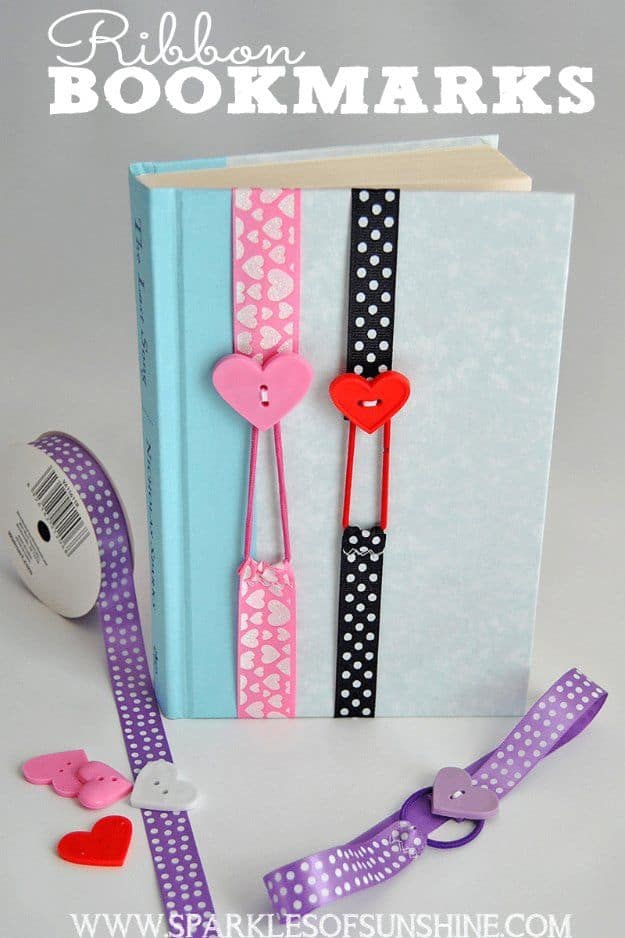 Ribbon, button, and hair elastic bookmarks