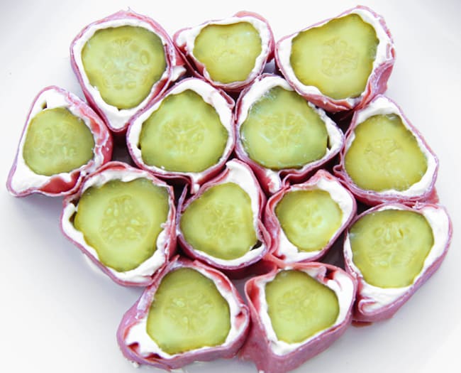 Salami and cream cheese pickle roll ups