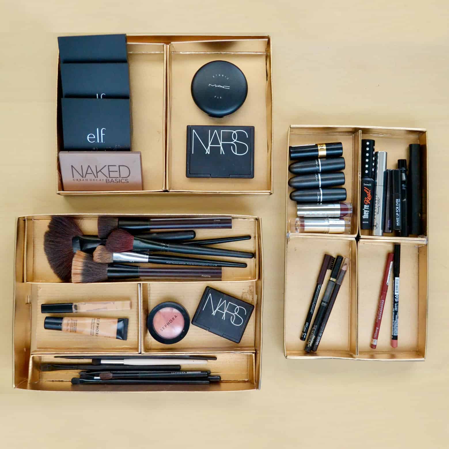 Shoebox makeup storage trays