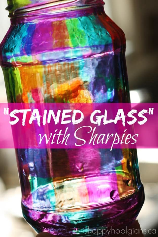 Stained glass jars with sharpies
