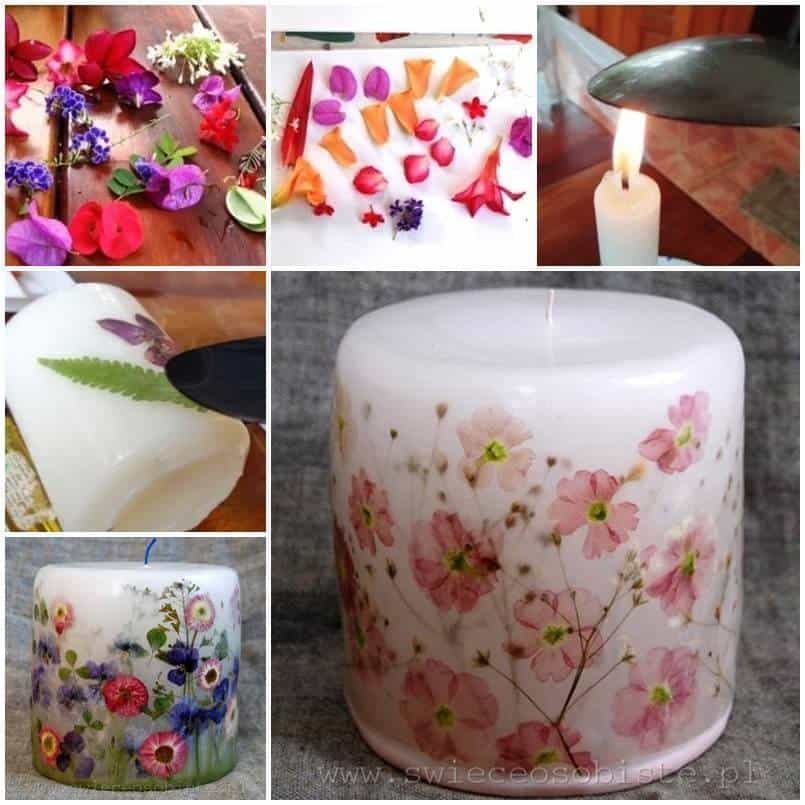 Dried flower candle decoupage