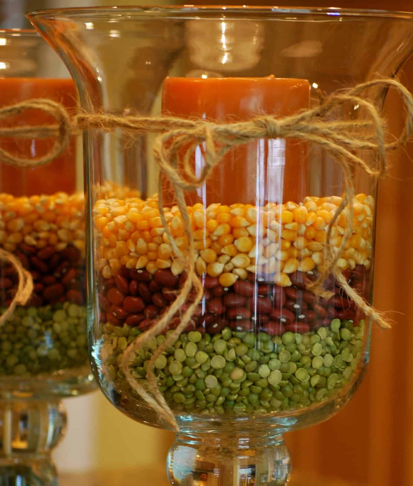 Lentil, bead, and corn filled candle vases