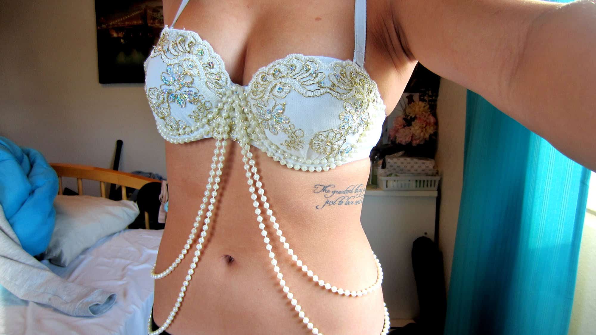 Pretty applique and pearls bra