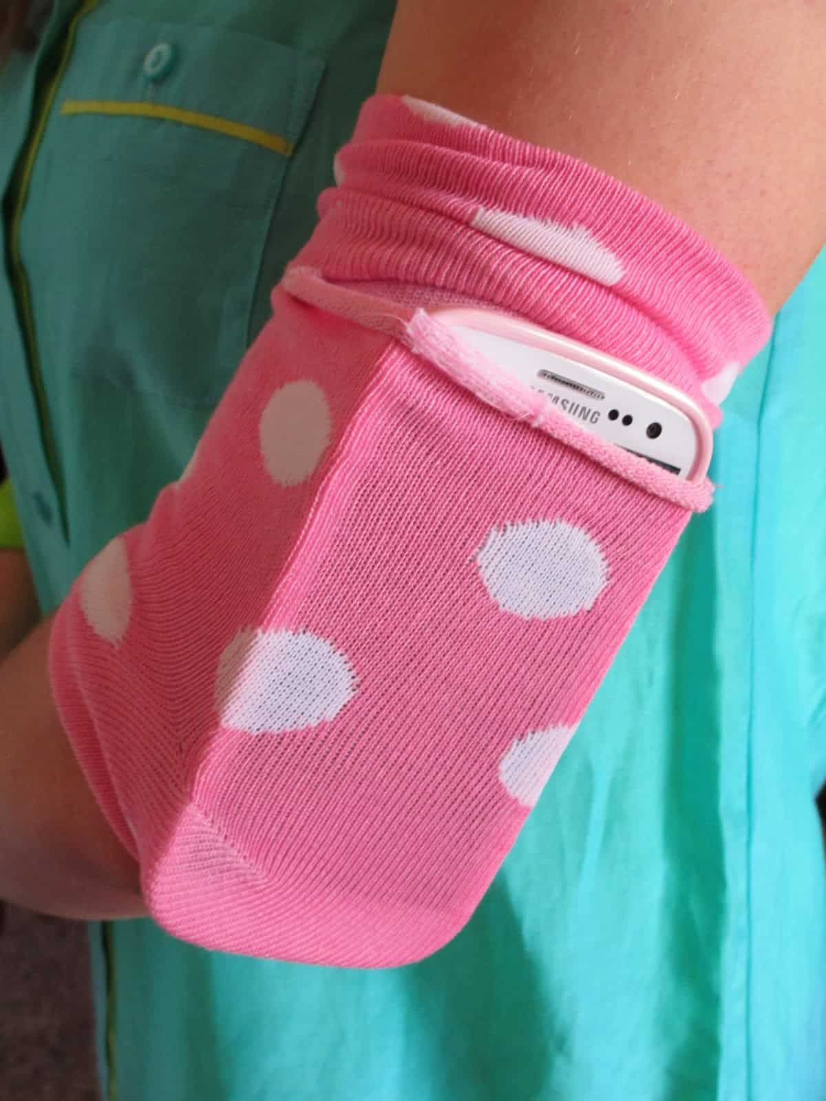 Armband phone carrier made from a sock