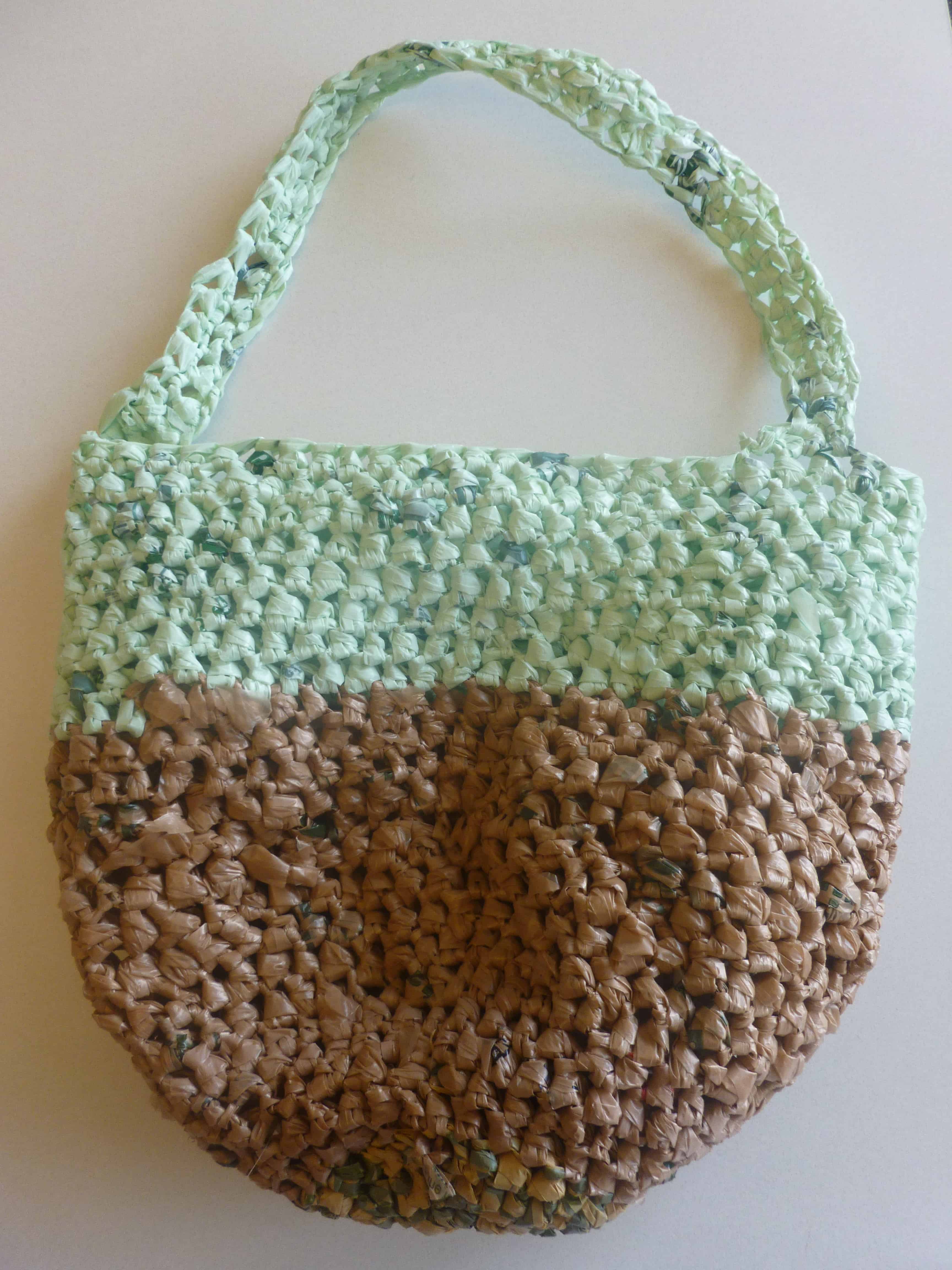 Crocheted plarn tote bag