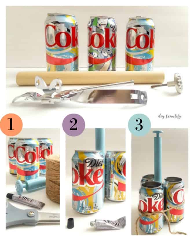 DIY craft caddy made from pop cans