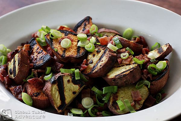 Grilled sweet potato and bacon salad