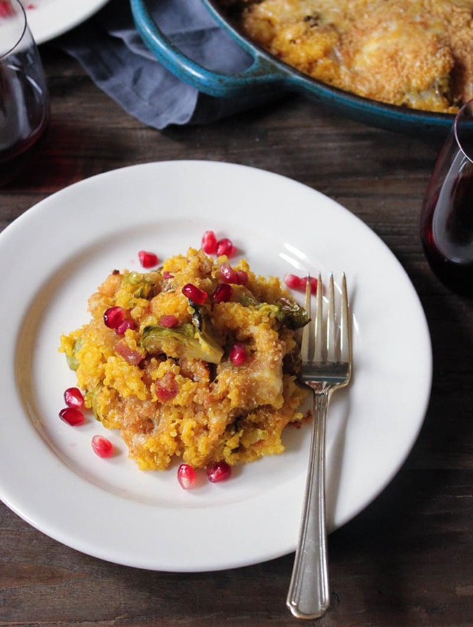 Kabocha squash quinoa bake with brussel sprouts and pancetta