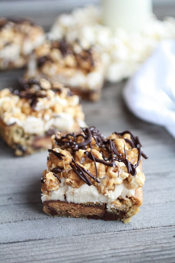 Peanut buter cup cookies and cream salted caramel popcorn bars