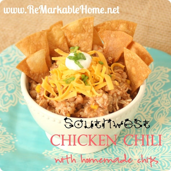 Southwest chicken chilli with homemade chips
