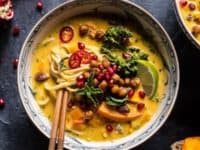Thai pumpkin laksa with crunchy fried chickpeas 200x150 Delicious Entrees Made With Pumpkin