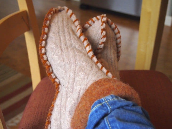 Upcycled sweater slippers