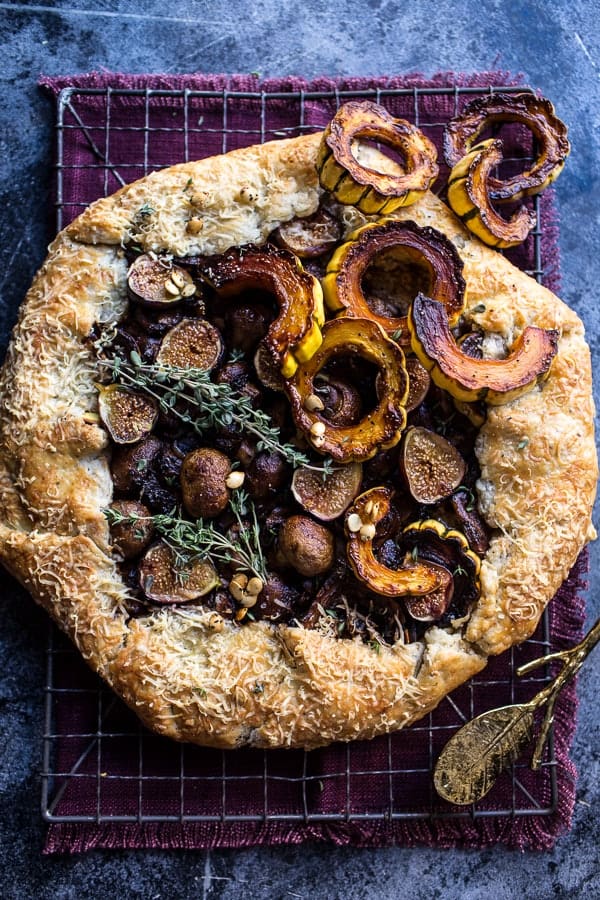 Buttered mushroom, fig, and bacon galette
