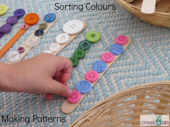 Button and popsicle stick colour sorting craft