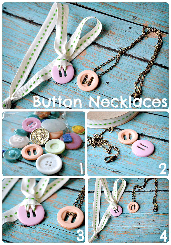 Button and ribbon or chain necklaces