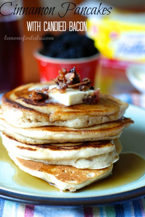Cinnamon pancakes with candied bacon