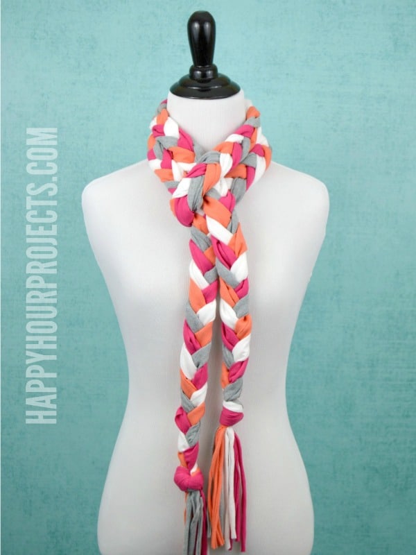 Colourful braided T-shirt scarf