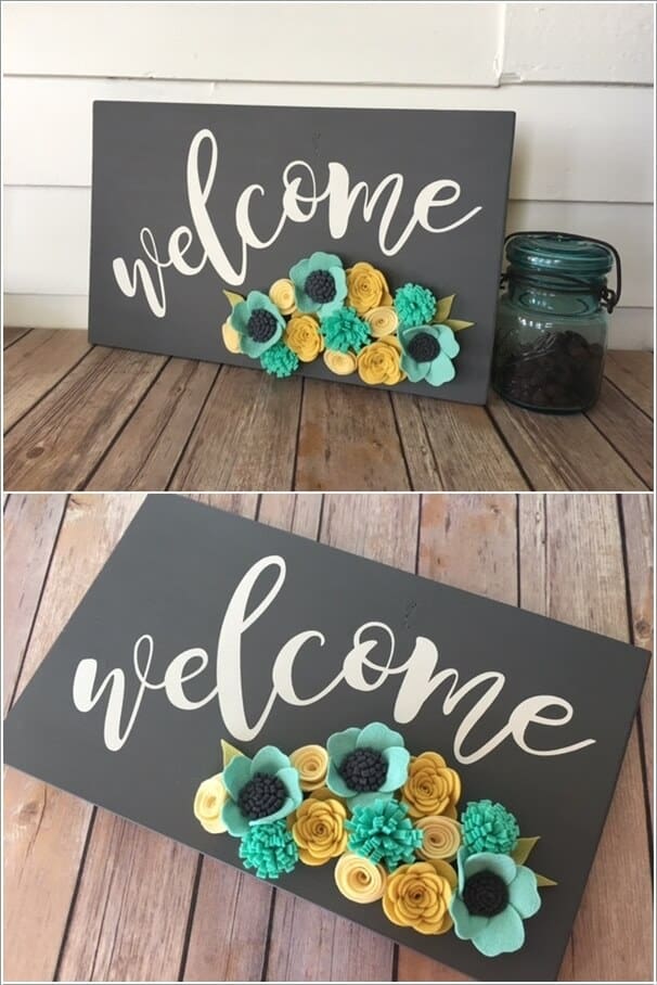 Felt flower painted welcome sign