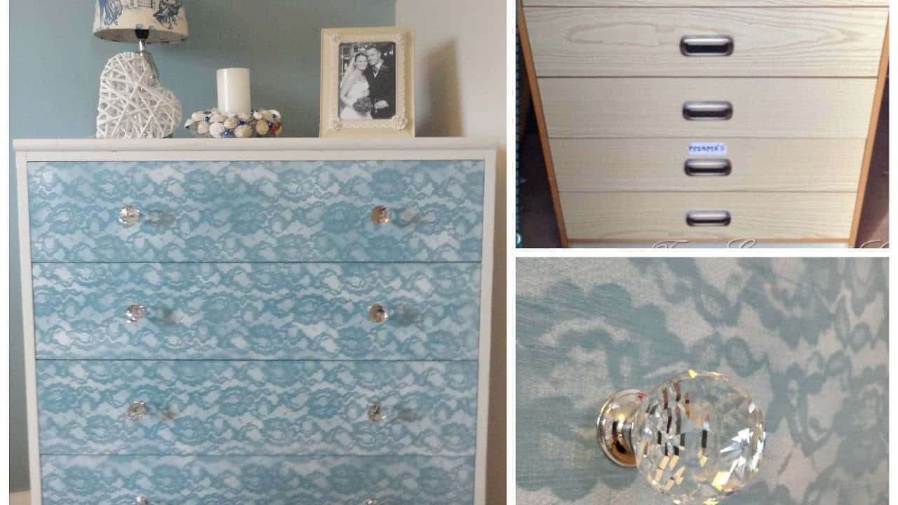 Lace painted dresser drawers