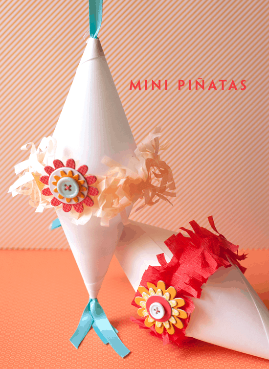 Mini pinatas made from two pointed paper cups