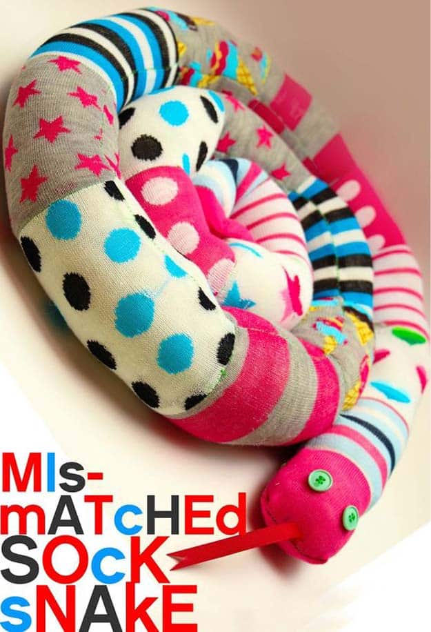 Mismatch sock plus snake 15 Fun Ways to Upcycle Old Socks