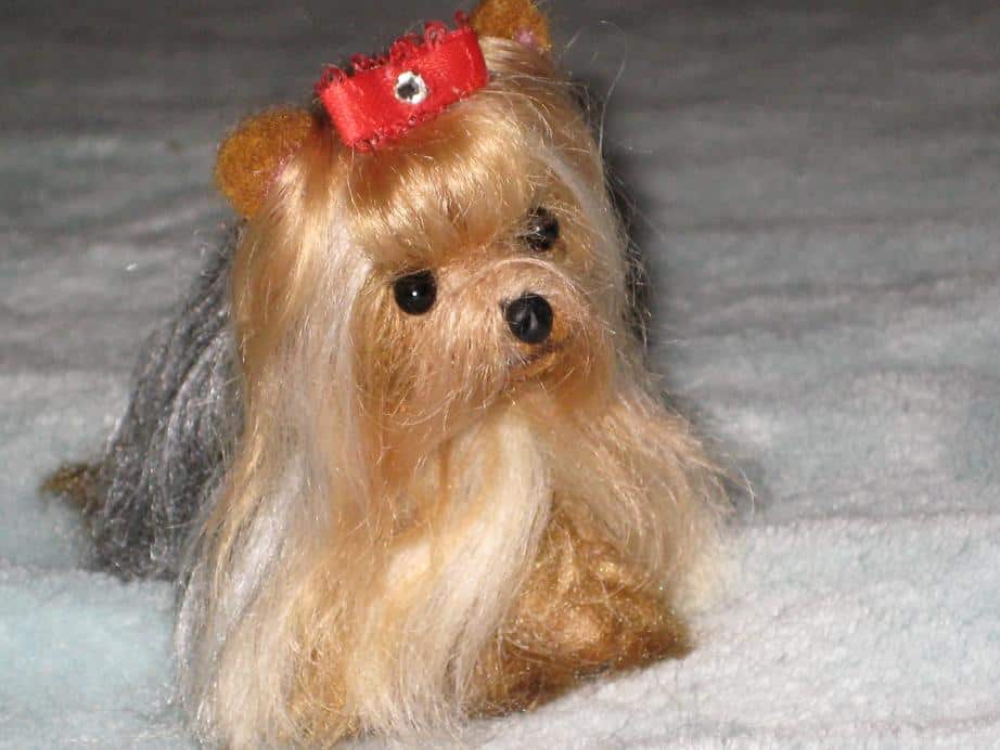 Needle felted Yorkie with a bow