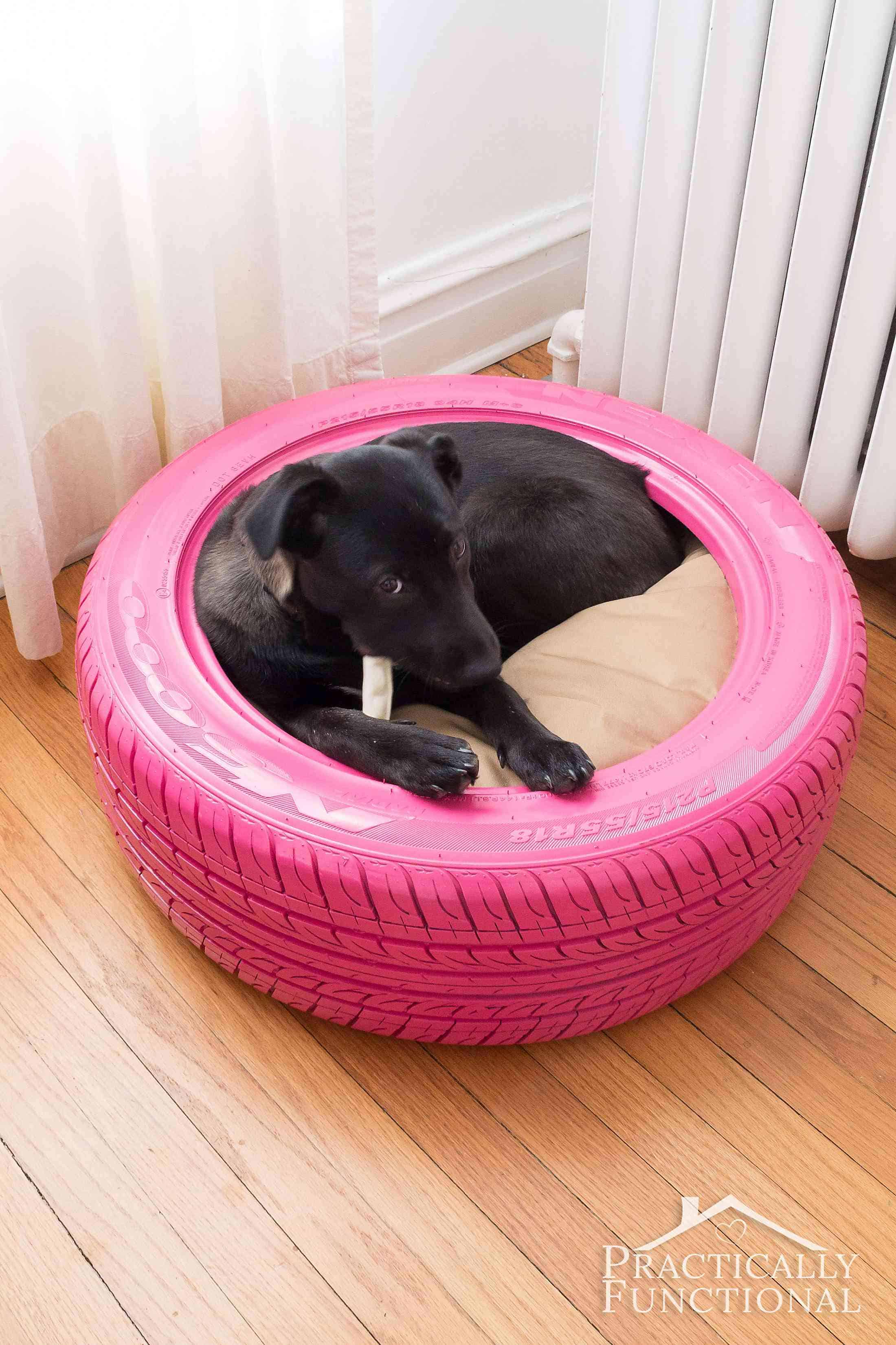 Painted tire doggie bed