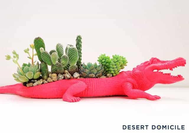 Pop art inspired neon crocodile planter