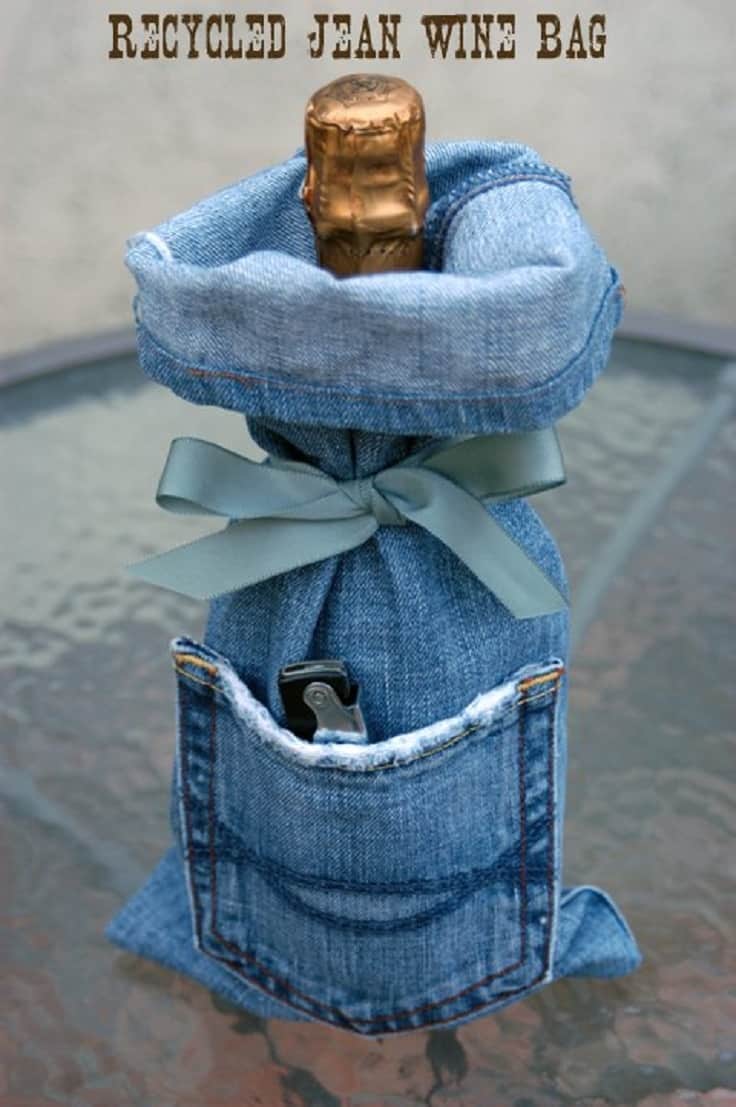 Recycled jeans wine bag