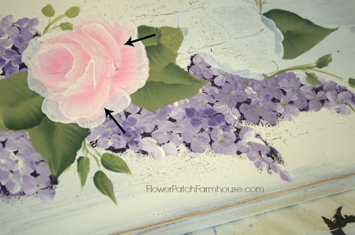 Shabby hand painted roses on wood