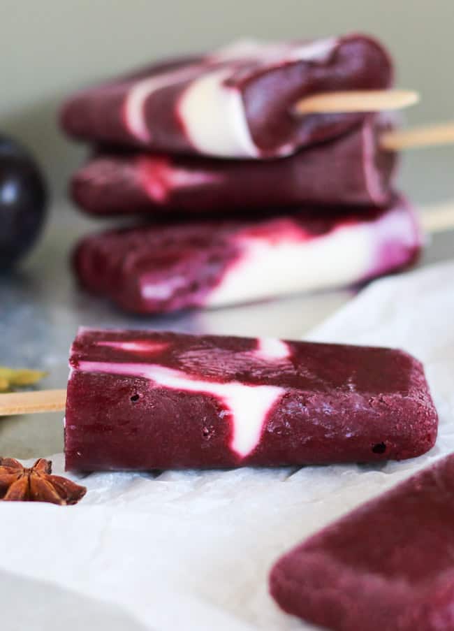 Spiced plum and yoghurt popsicles