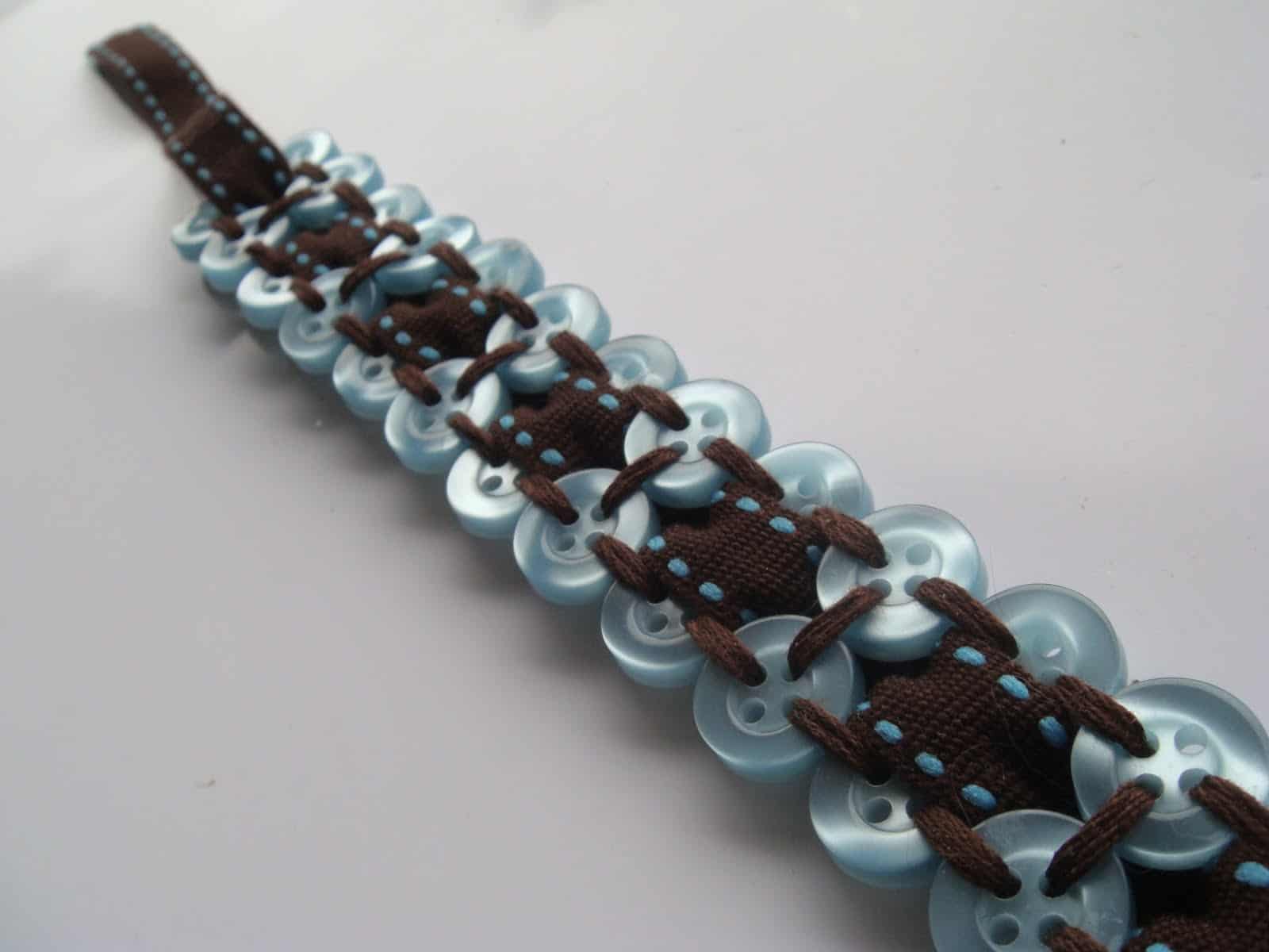 Stitchced and woven button bracelet