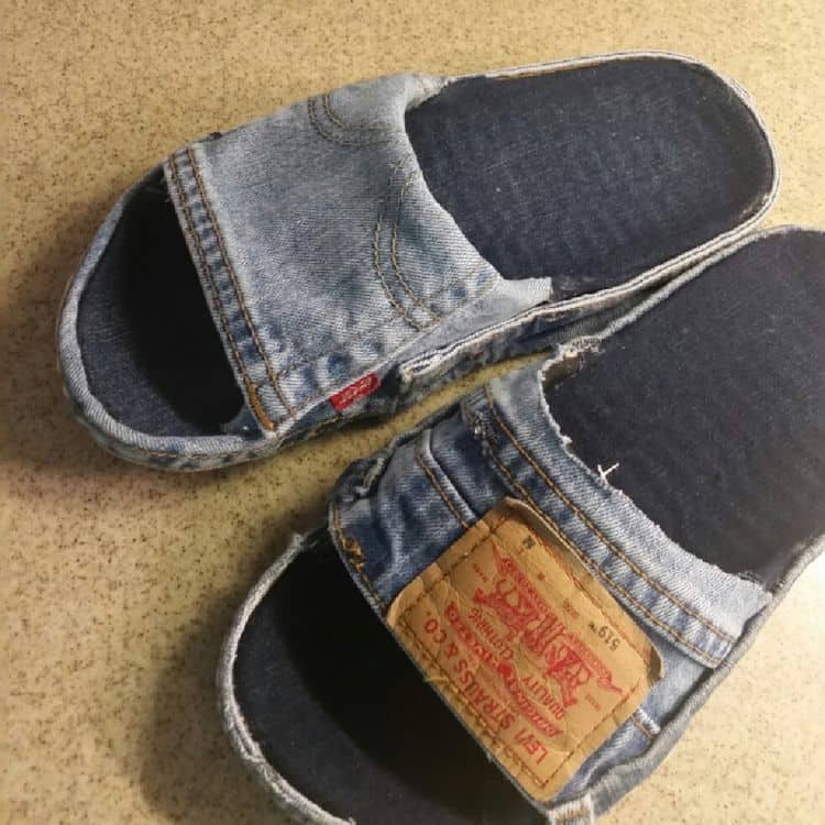 Upcycled jean flip flops