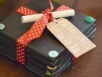Christmas button chalkboard coasters 200x150 No More Water Rings: Homemade Coasters for Party Season and Beyond